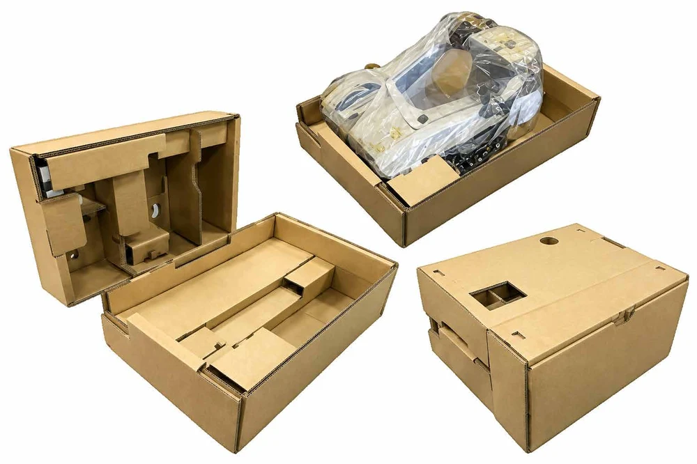 100% cardboard structural packaging components and assembly views